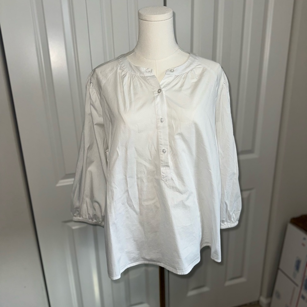 Women's White Button-Front Henley Blouse